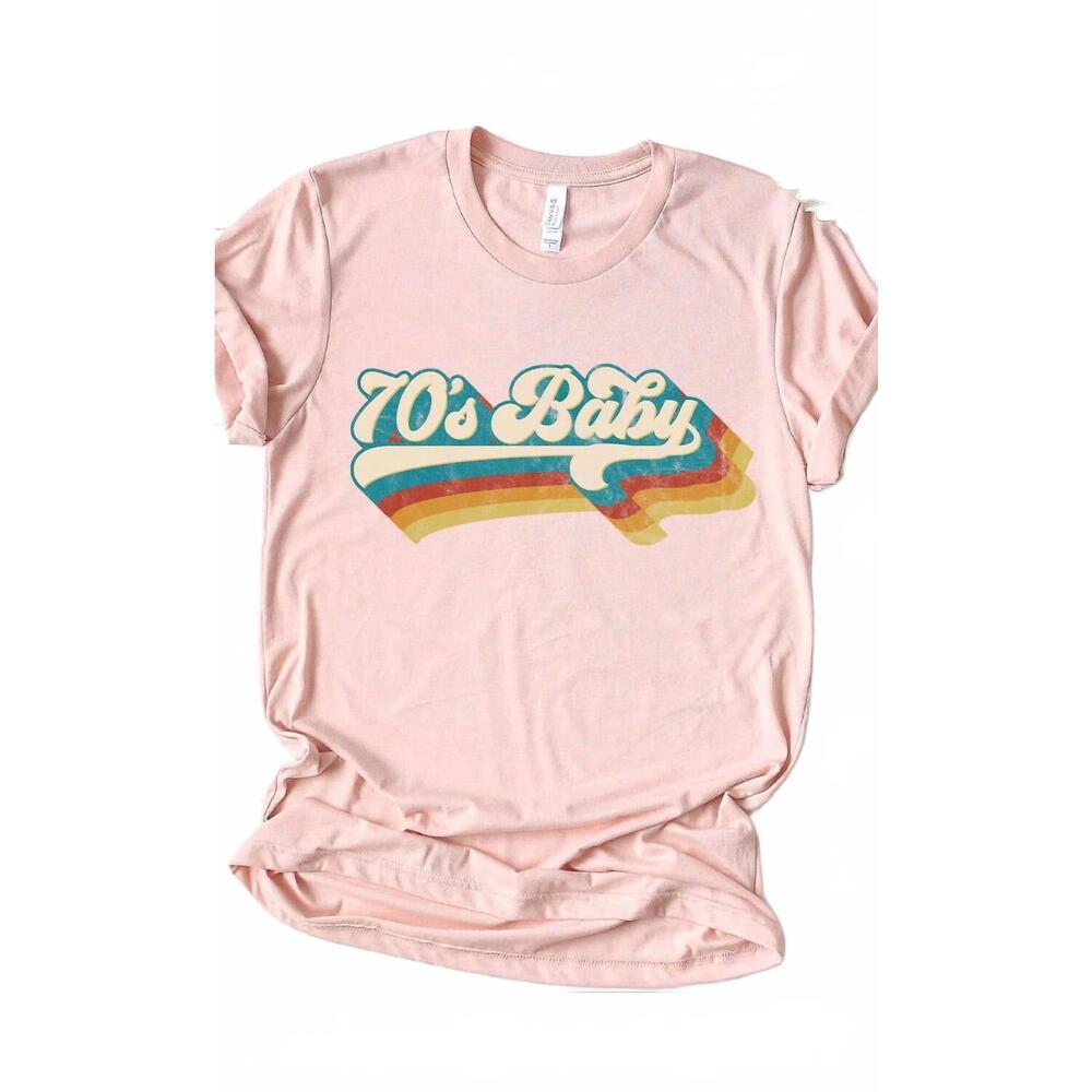 NEW KISSED APPAREL women's retro 70's baby graphic tee in peach